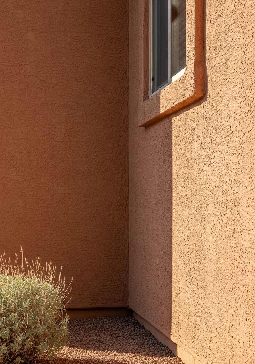 Close-up of a Mesa home's exterior showing desert landscaping and stucco finish common to the area.