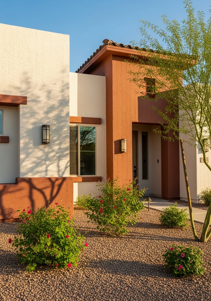 Phoenix home exterior with desert landscaping and typical Arizona construction style.